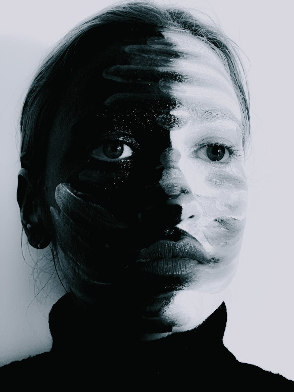 calm woman with greasepaint on face